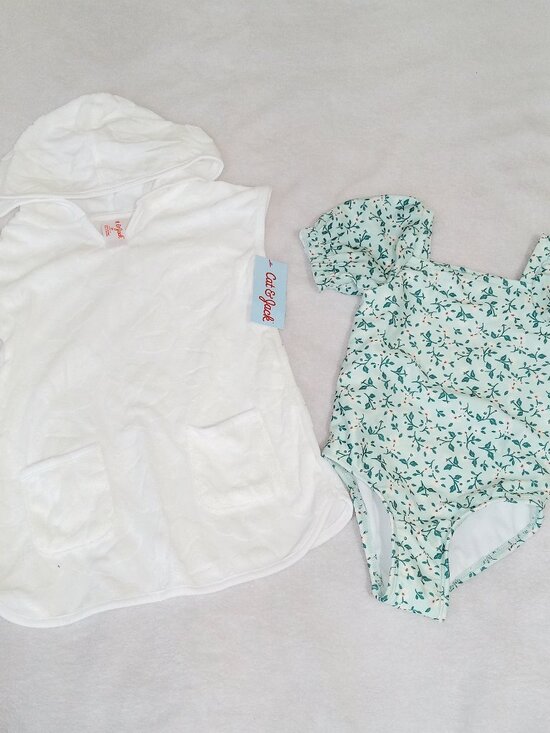 Cat & Jack Other - Cat & Jack Toddler Girls 3T Swimsuit Set Floral Puff Sleeve  Hooded Cover Up